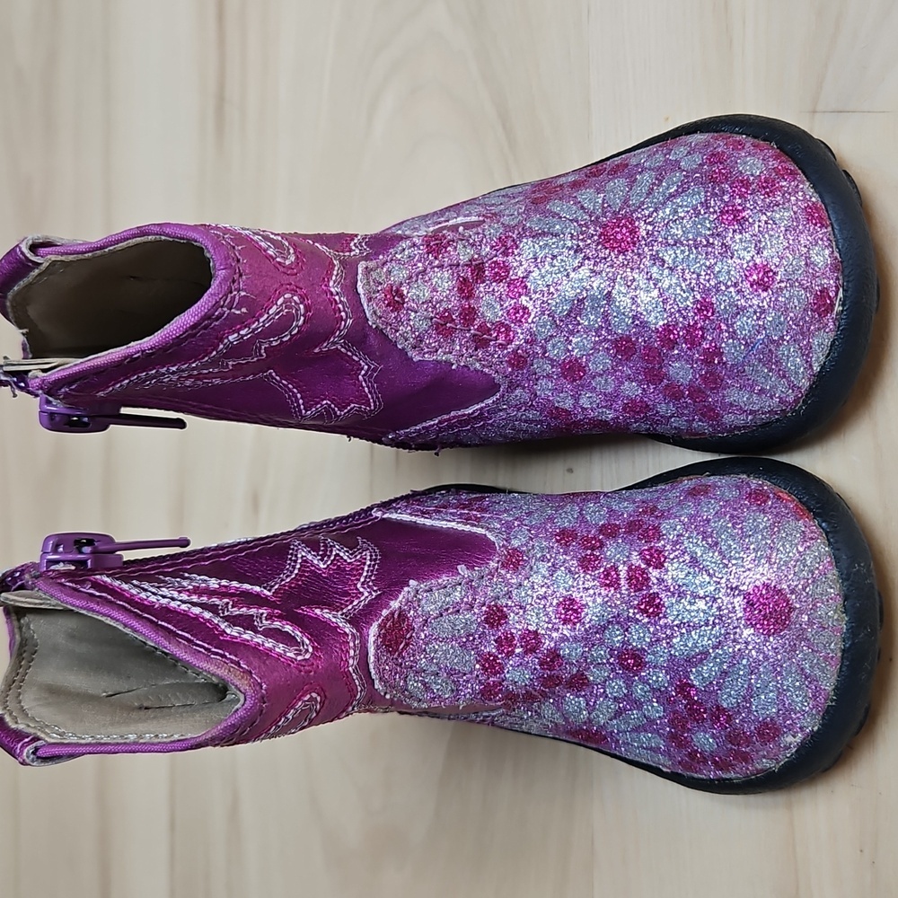 Roper Pink Sparkle Floral Zipper Infant Cowboy Boots W Rubber Soles Sz. 3 - Picture 2 of 9